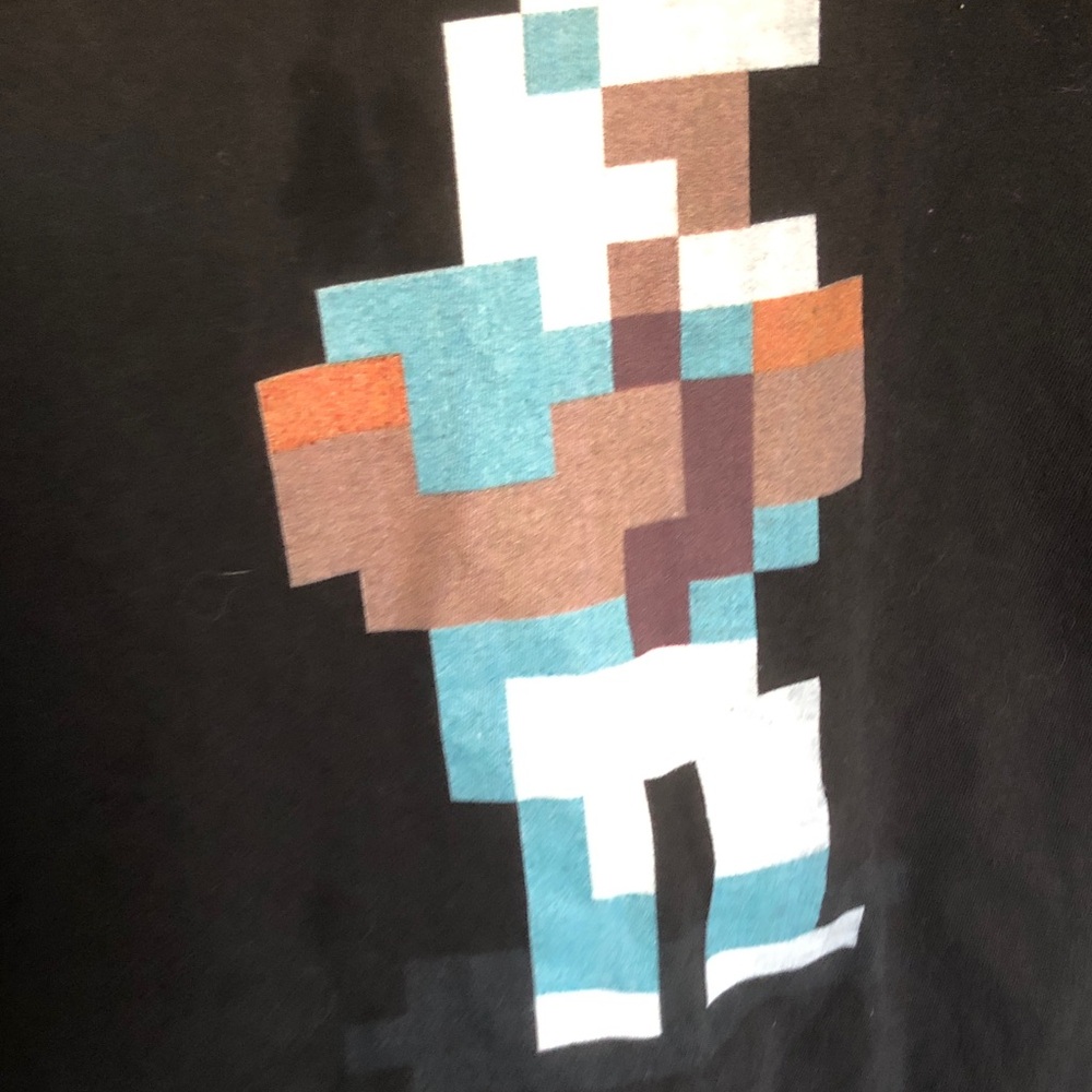 Men's Black Graphic Pixel Art T-Shirt - Blue/Brown/White